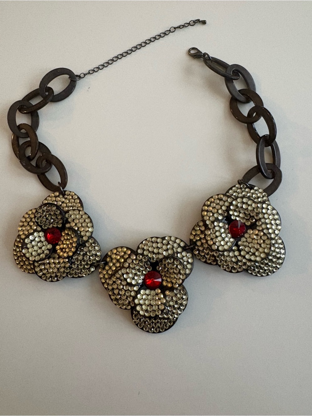 Statement Floral Crystal Necklace with Red Accents